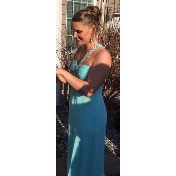 Blue Prom Dress with Beaded Strap - Picture 3 of 3